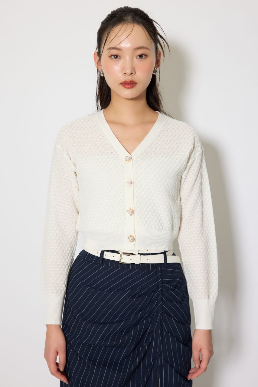 柄編みシアーカーディガン WHT FREE