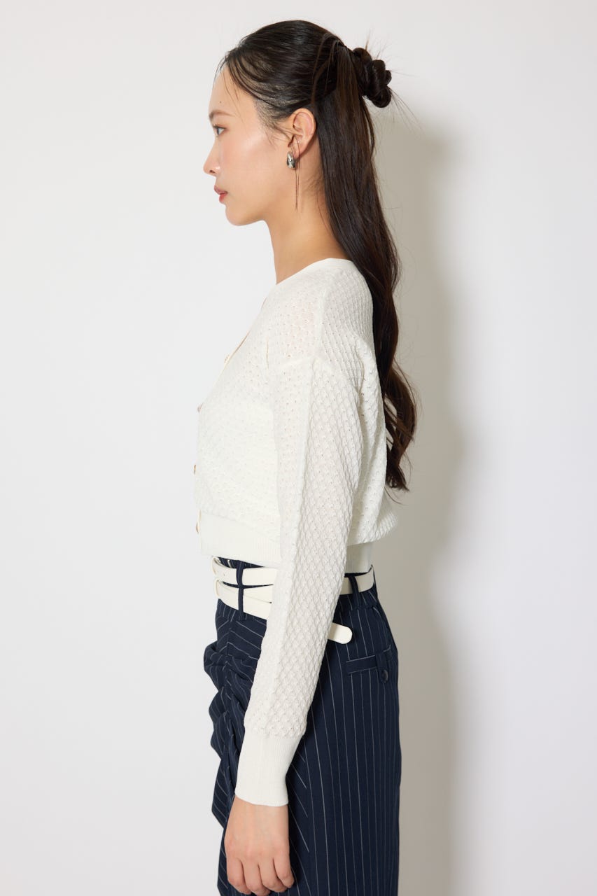 柄編みシアーカーディガン WHT FREE