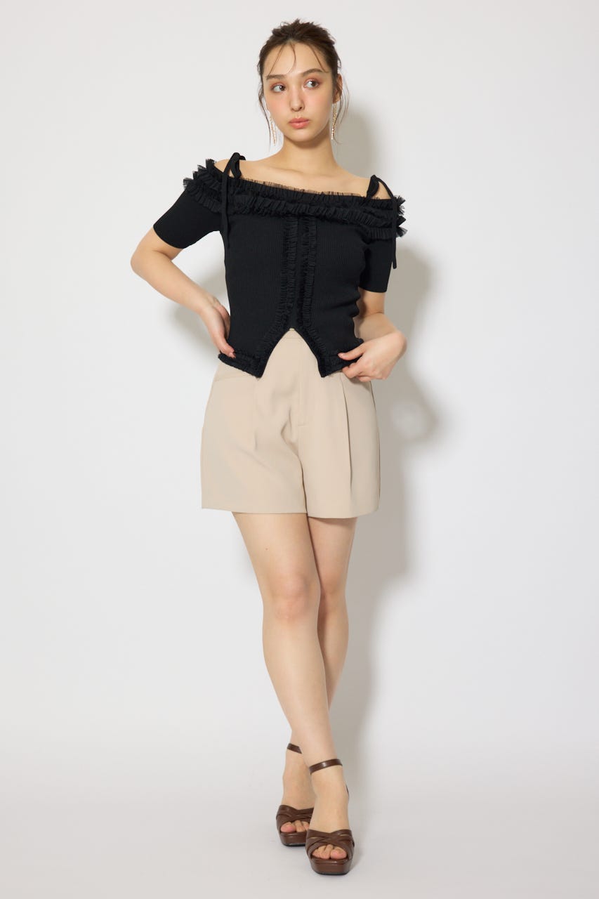 オフショルフリルニットトップス BLK FREE