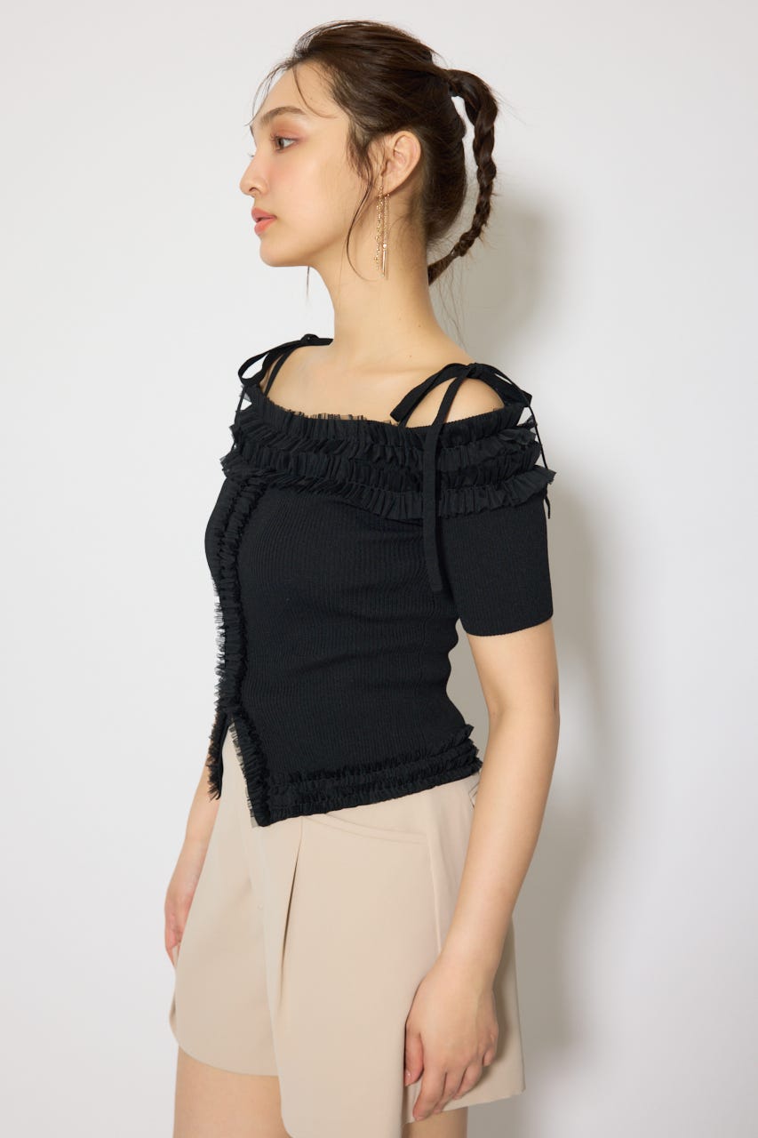 オフショルフリルニットトップス BLK FREE