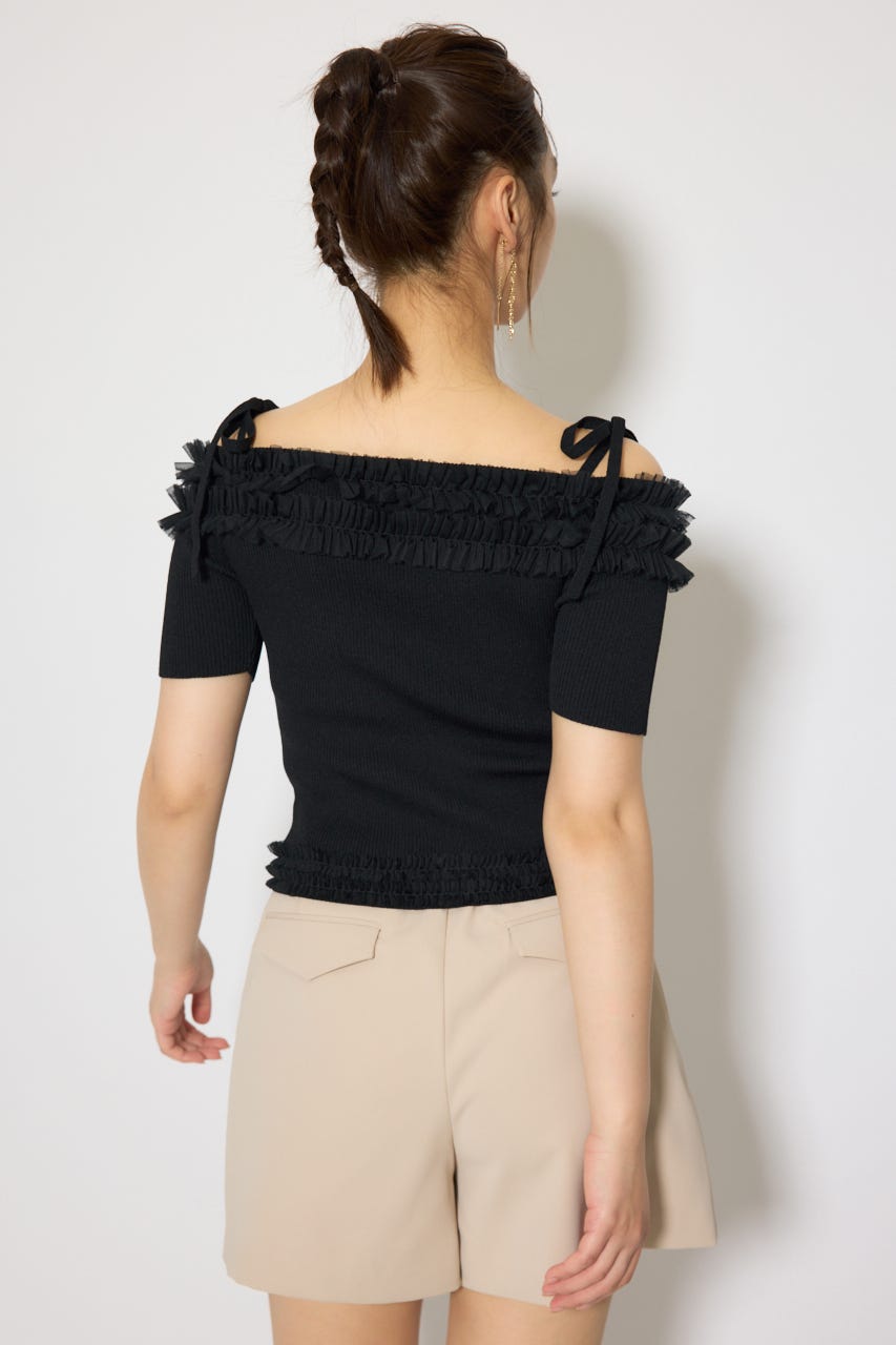 オフショルフリルニットトップス BLK FREE