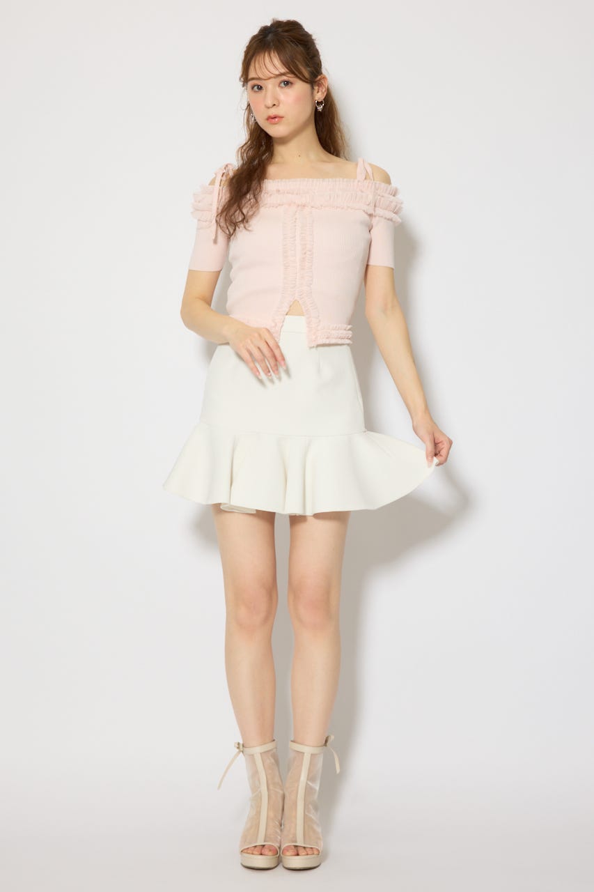 オフショルフリルニットトップス L/PNK FREE