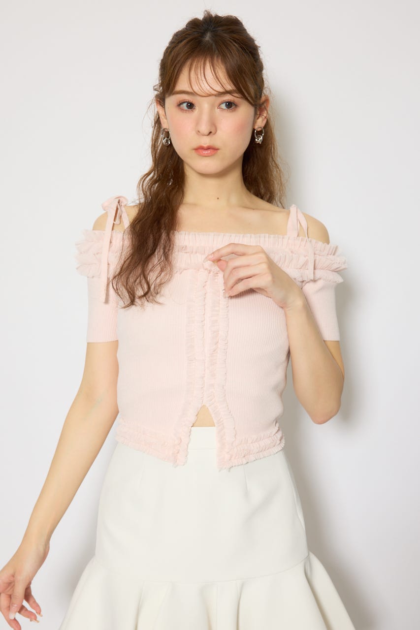 オフショルフリルニットトップス L/PNK FREE