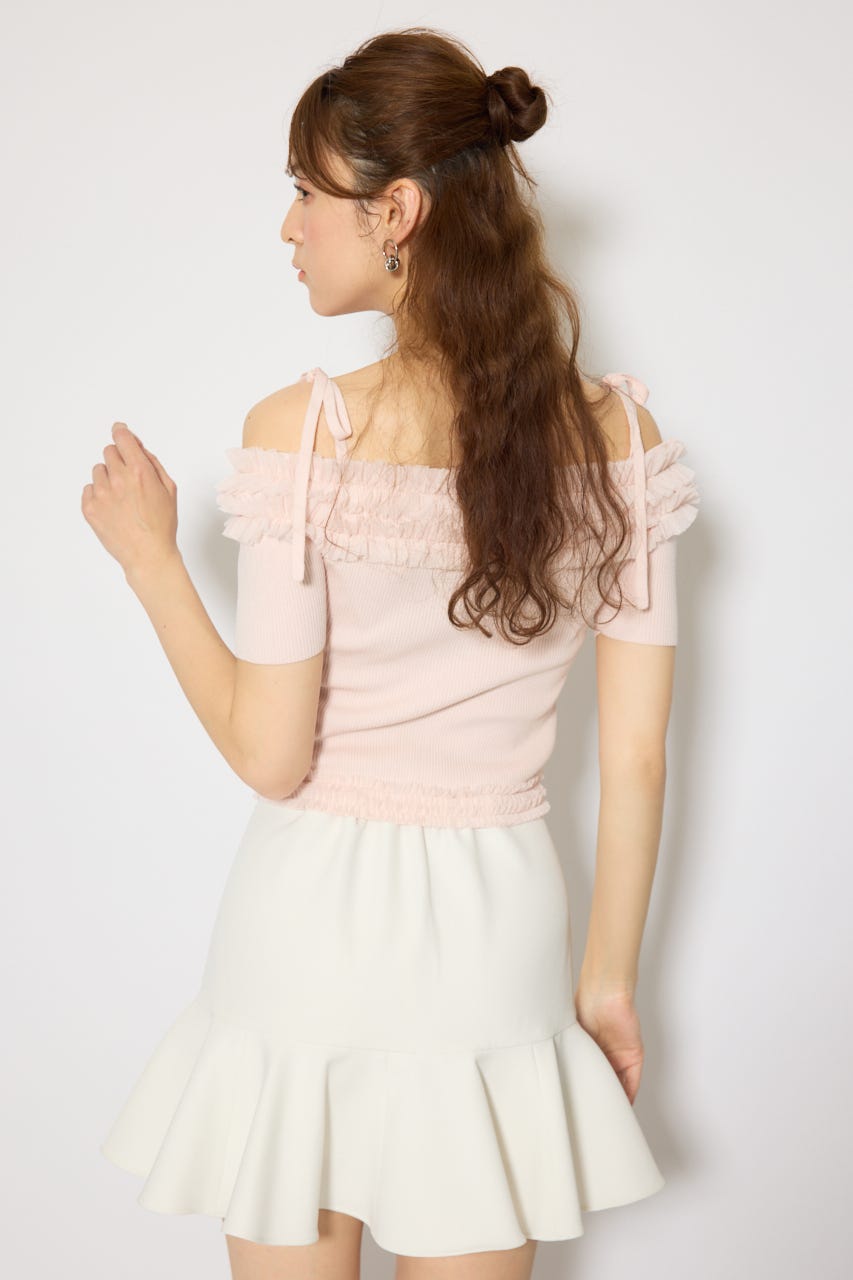 オフショルフリルニットトップス L/PNK FREE