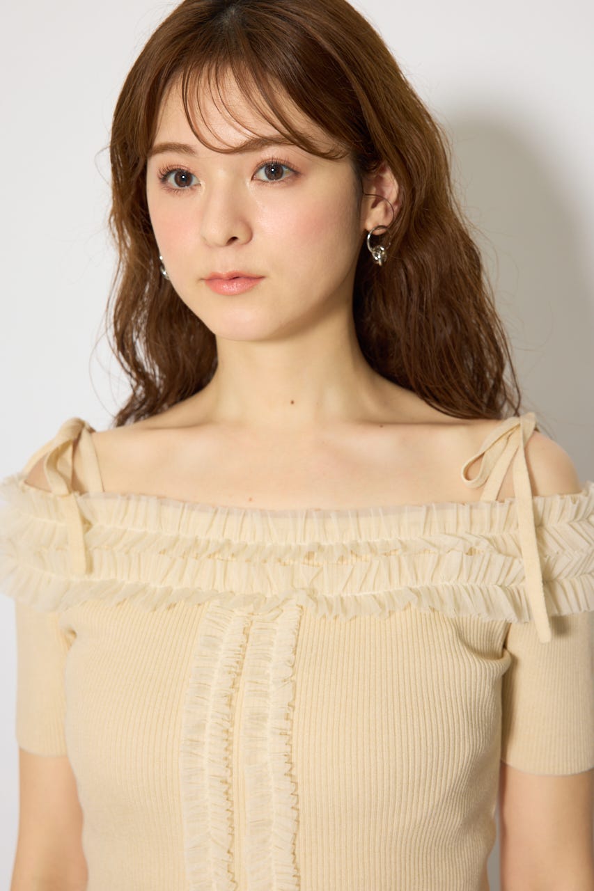 オフショルフリルニットトップス L/YEL FREE