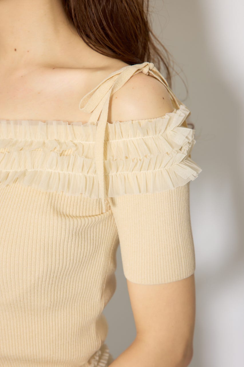 オフショルフリルニットトップス L/YEL FREE