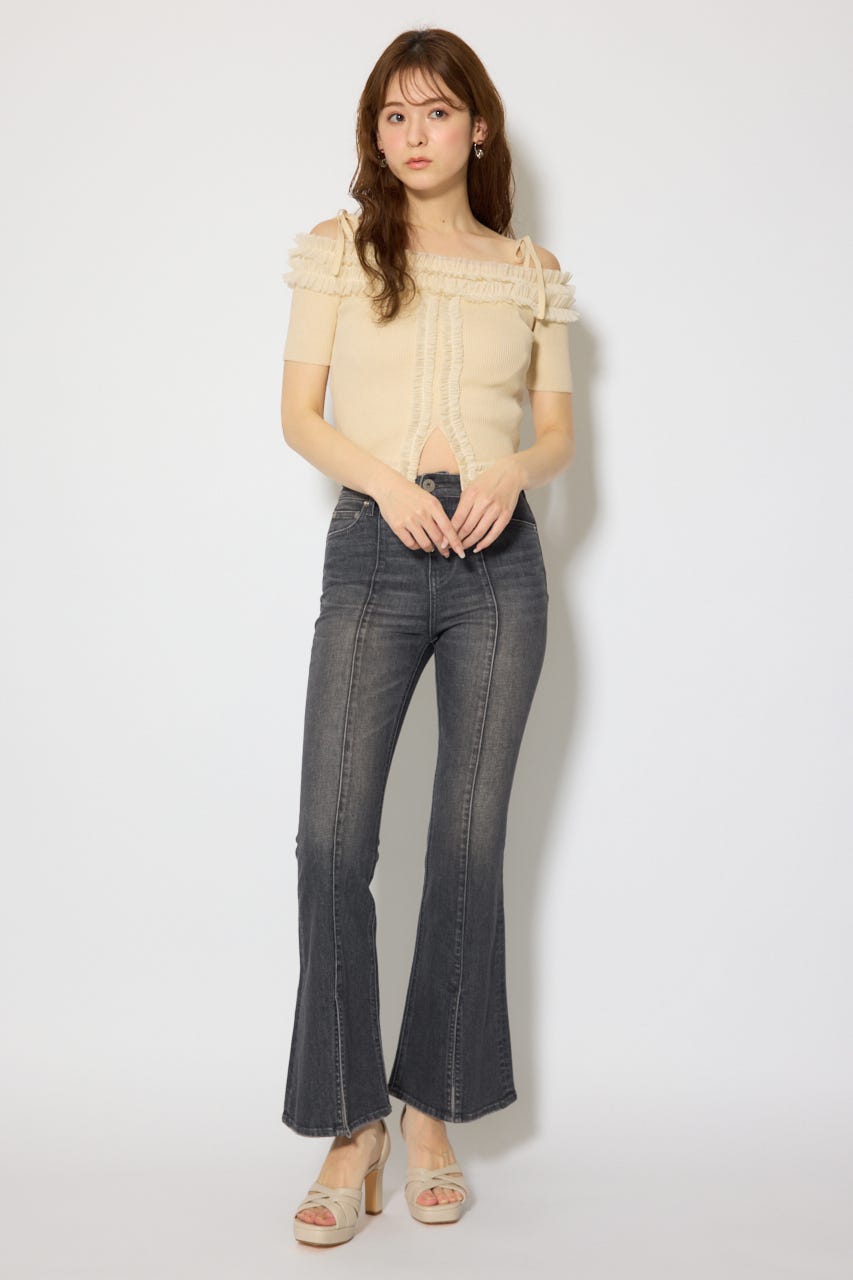 オフショルフリルニットトップス L/YEL FREE