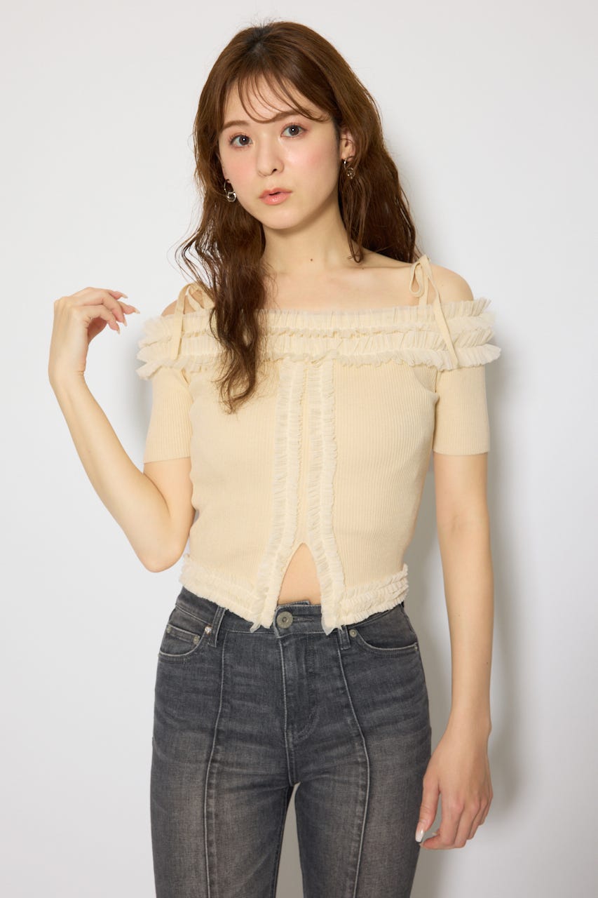 オフショルフリルニットトップス L/YEL FREE