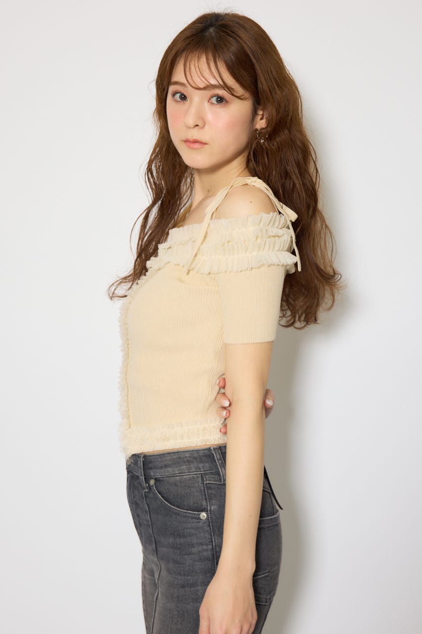オフショルフリルニットトップス L/YEL FREE