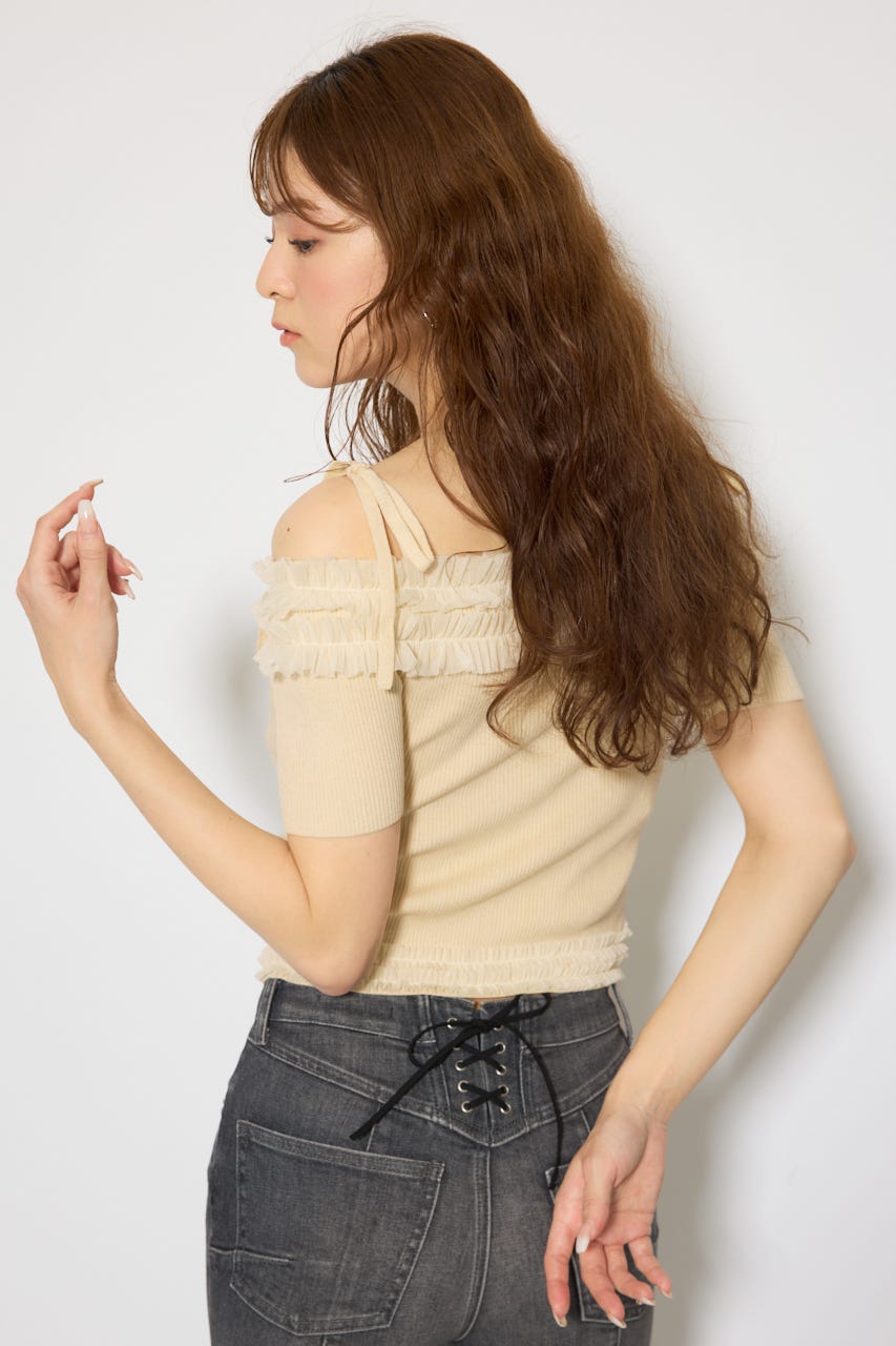 オフショルフリルニットトップス L/YEL FREE