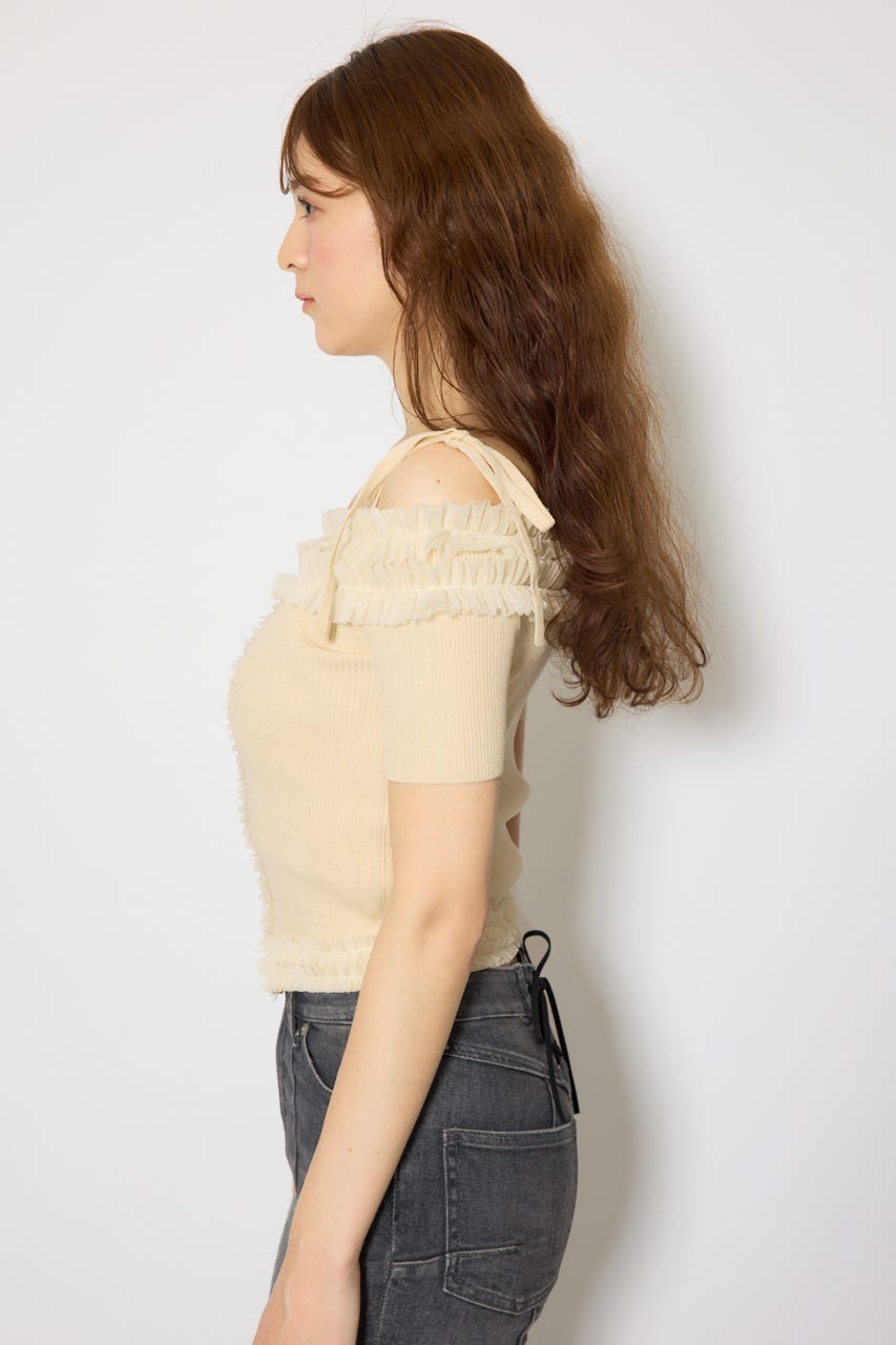 オフショルフリルニットトップス L/YEL FREE