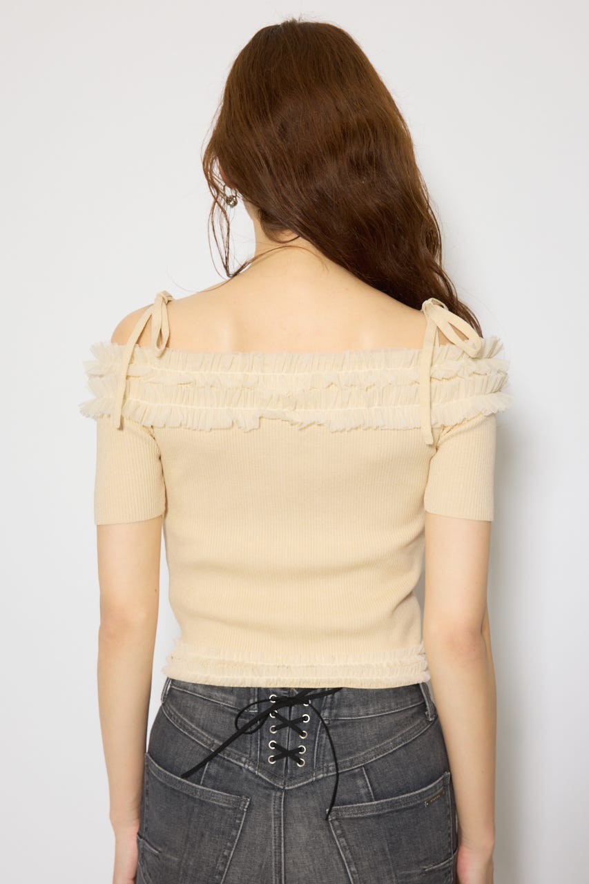オフショルフリルニットトップス L/YEL FREE