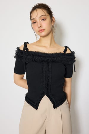 オフショルフリルニットトップス