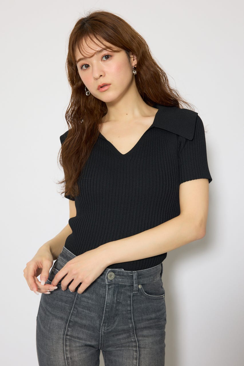 BIGカラーニットトップス BLK FREE