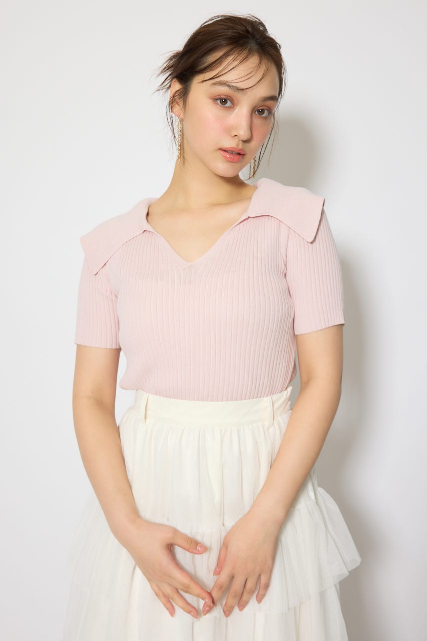 BIGカラーニットトップス L/PNK FREE