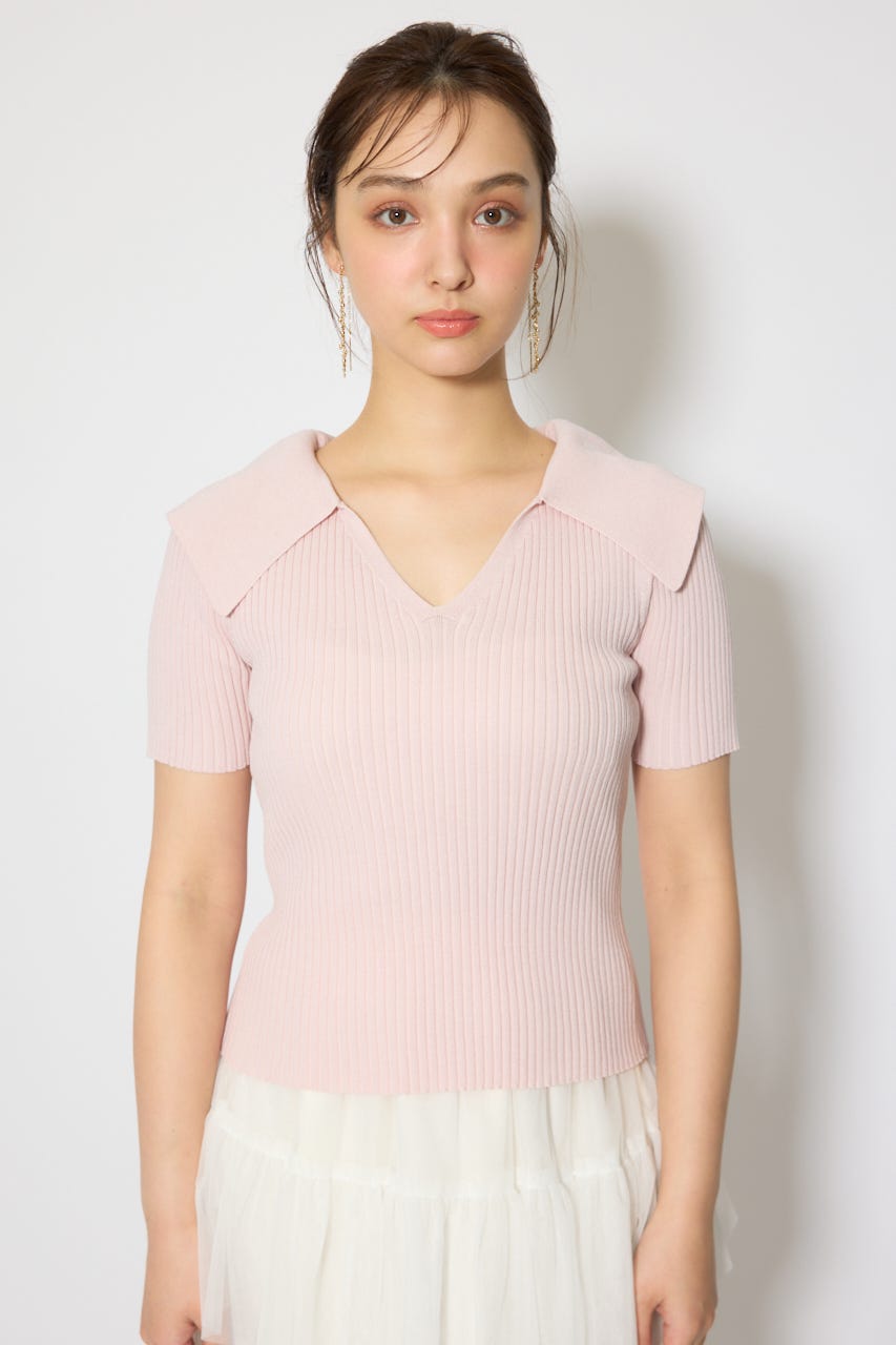 BIGカラーニットトップス L/PNK FREE