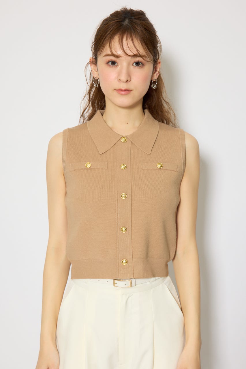 ゴールドボタンノースリニットトップス CAM FREE