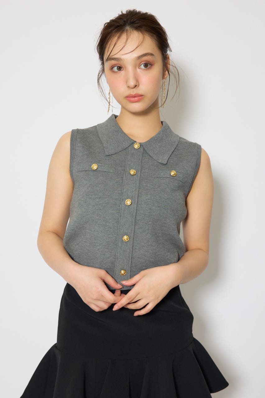ゴールドボタンノースリニットトップス GRY FREE