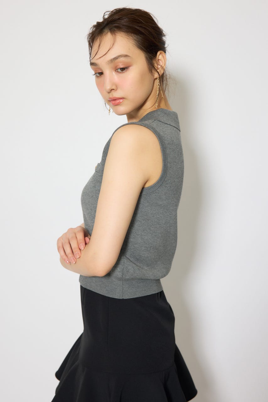 ゴールドボタンノースリニットトップス GRY FREE