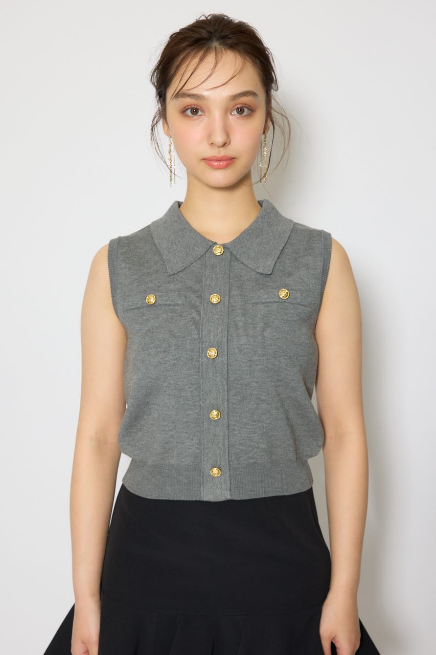 ゴールドボタンノースリニットトップス GRY FREE