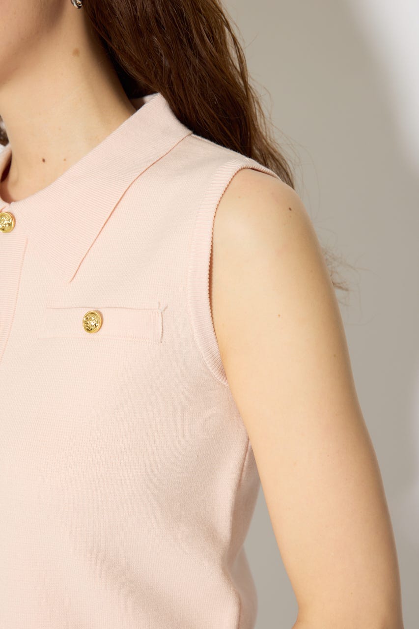 ゴールドボタンノースリニットトップス L/PNK FREE