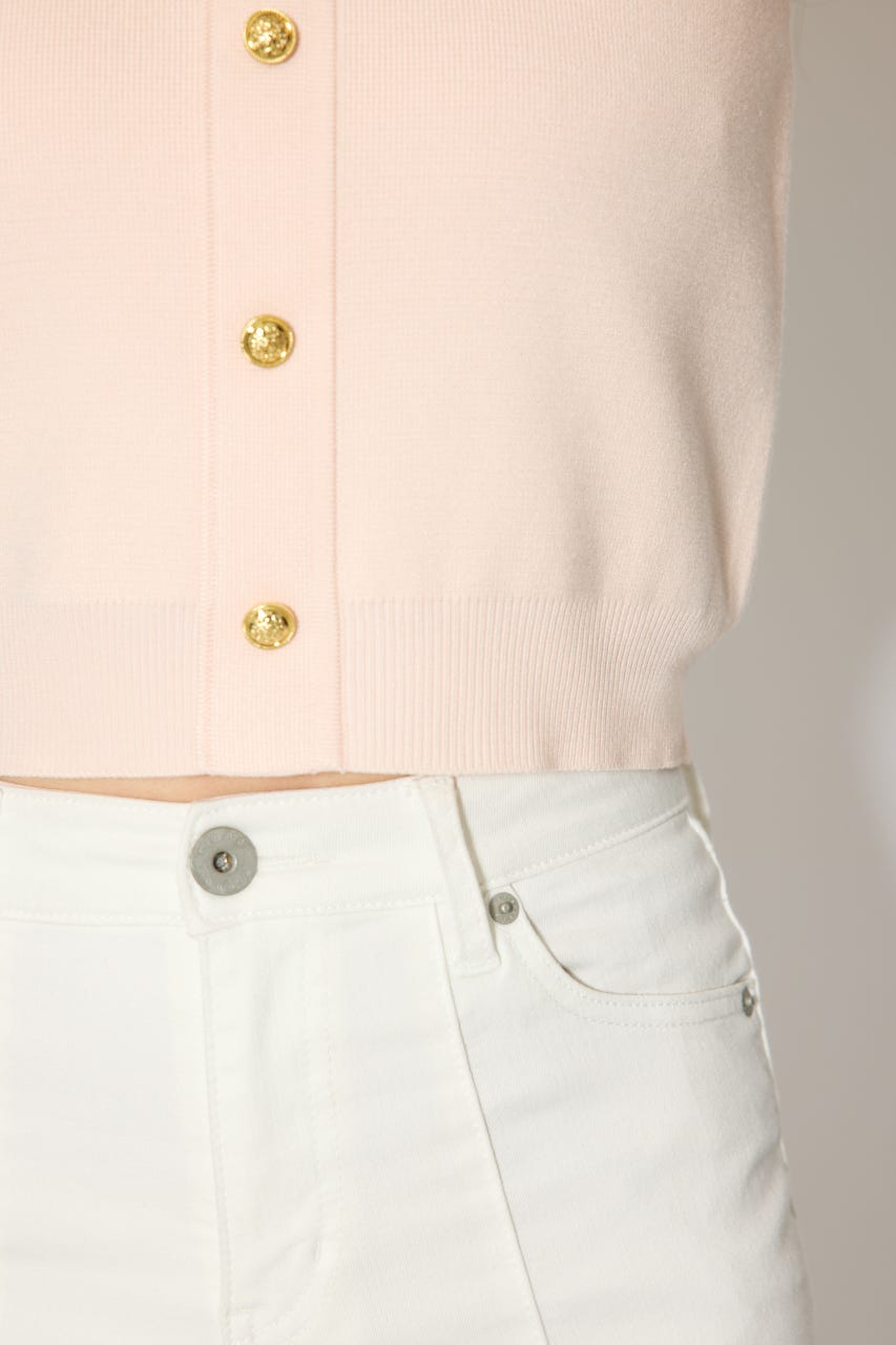 ゴールドボタンノースリニットトップス L/PNK FREE