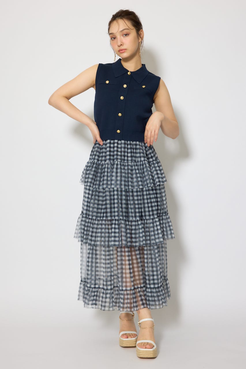 ゴールドボタンノースリニットトップス NVY FREE