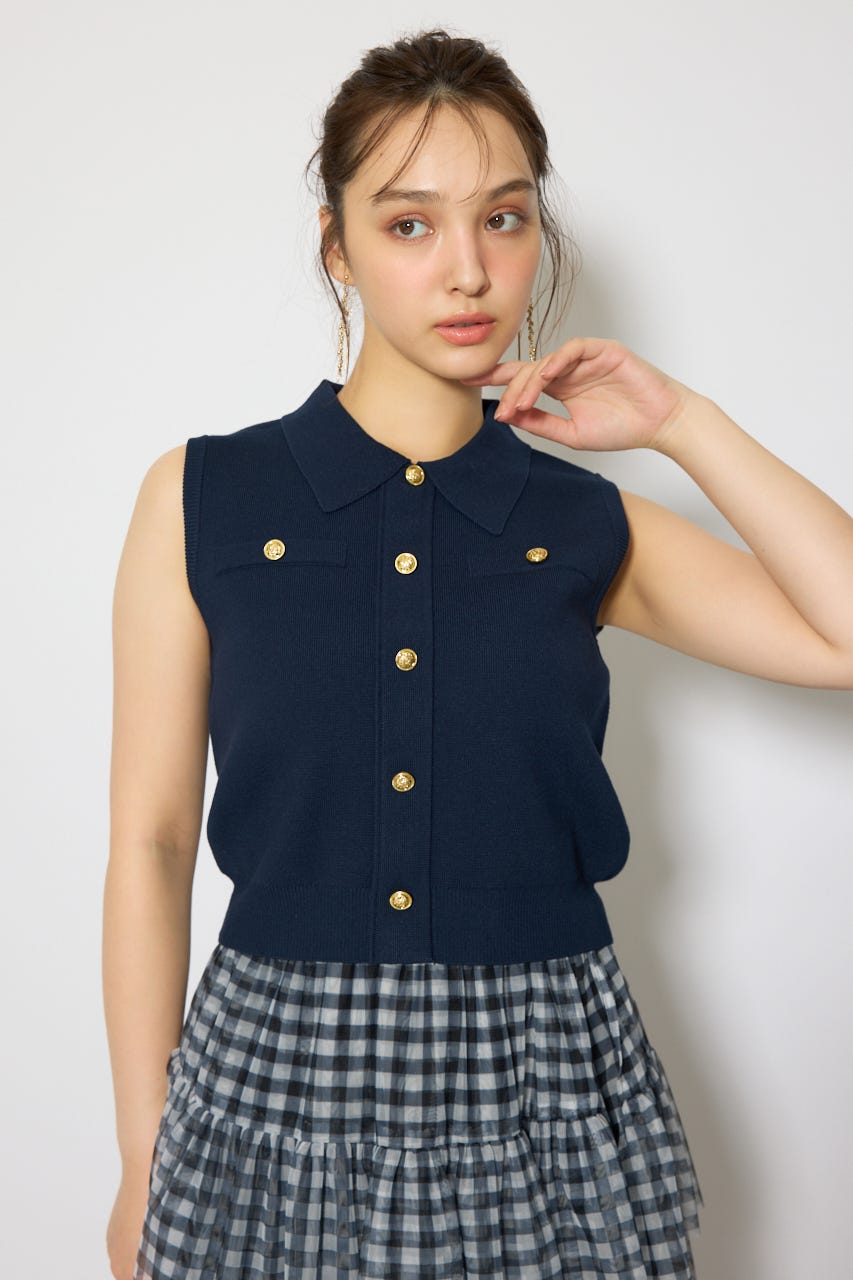 ゴールドボタンノースリニットトップス NVY FREE