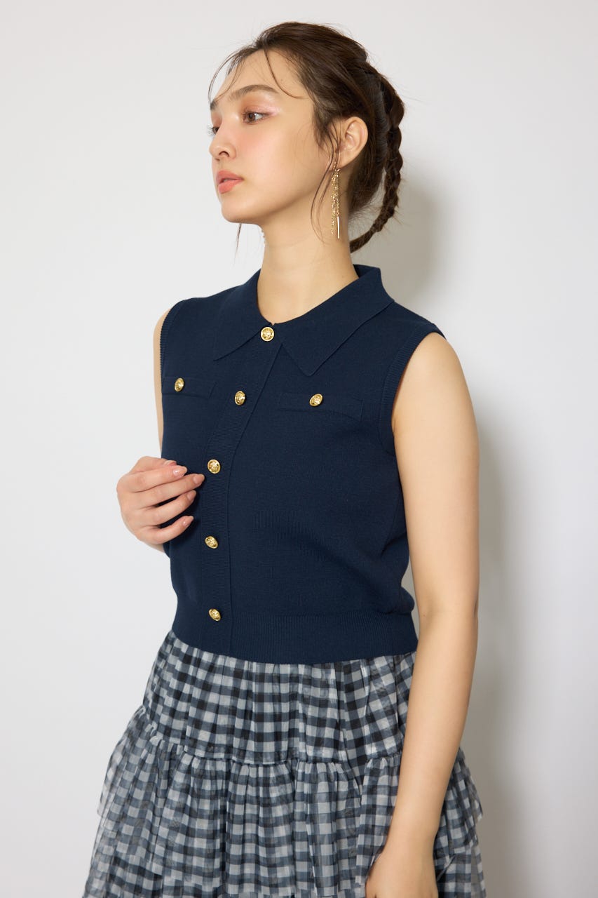 ゴールドボタンノースリニットトップス NVY FREE