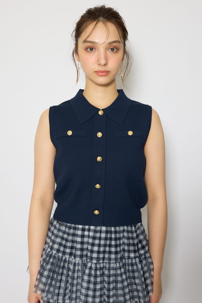 ゴールドボタンノースリニットトップス NVY FREE