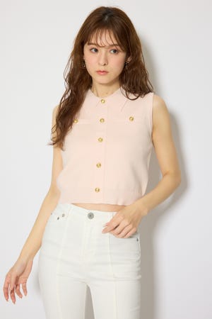 ゴールドボタンノースリニットトップス