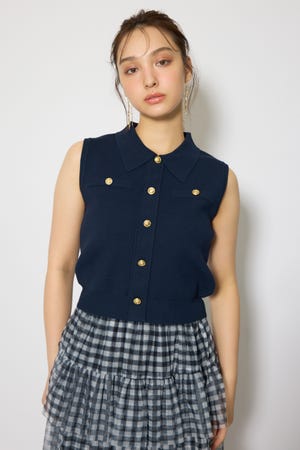 ゴールドボタンノースリニットトップス