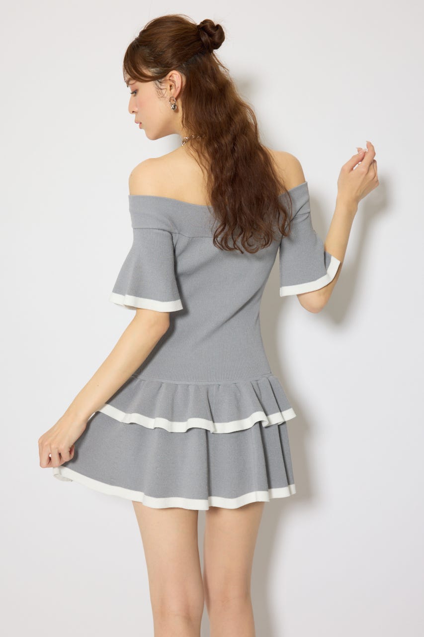 オフショルフロントジップニットミニワンピース GRY FREE