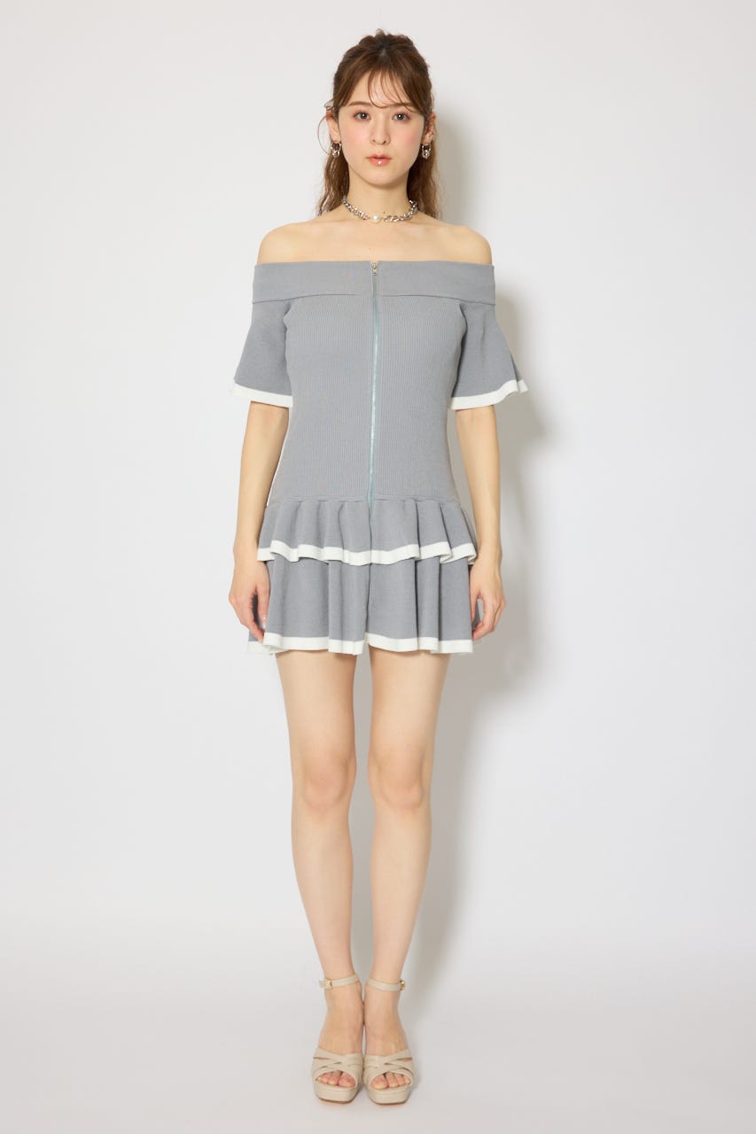 オフショルフロントジップニットミニワンピース GRY FREE