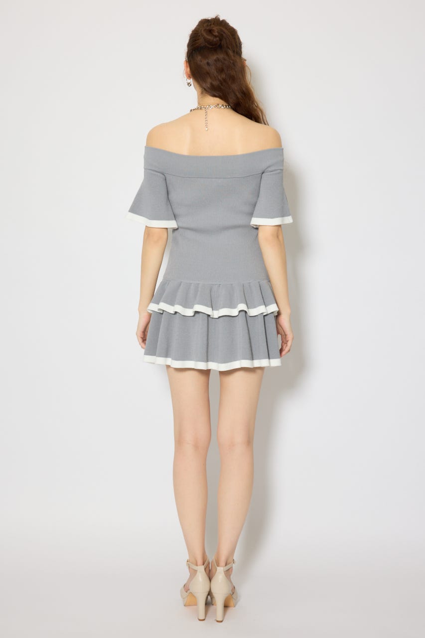 オフショルフロントジップニットミニワンピース GRY FREE