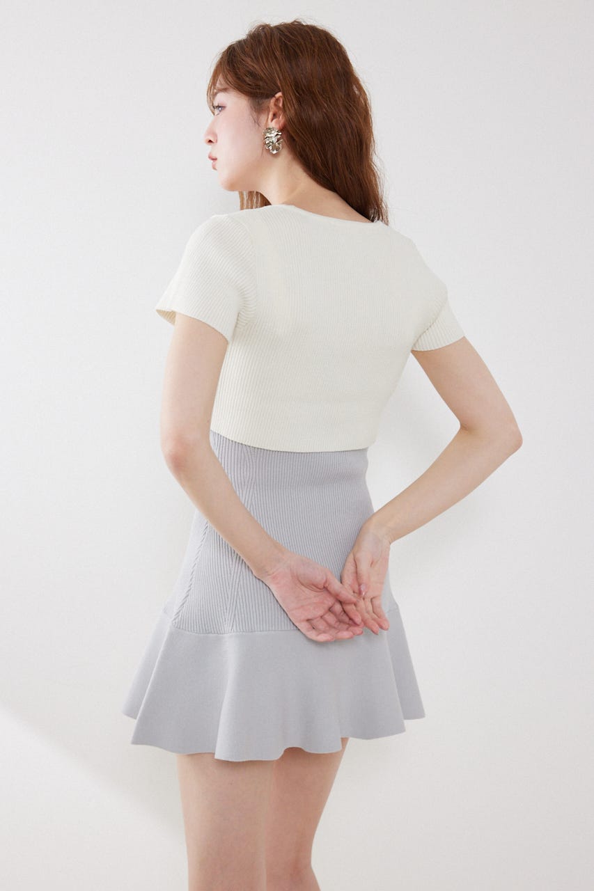 フロントリボンカーデセットニットミニワンピース M/BLU FREE