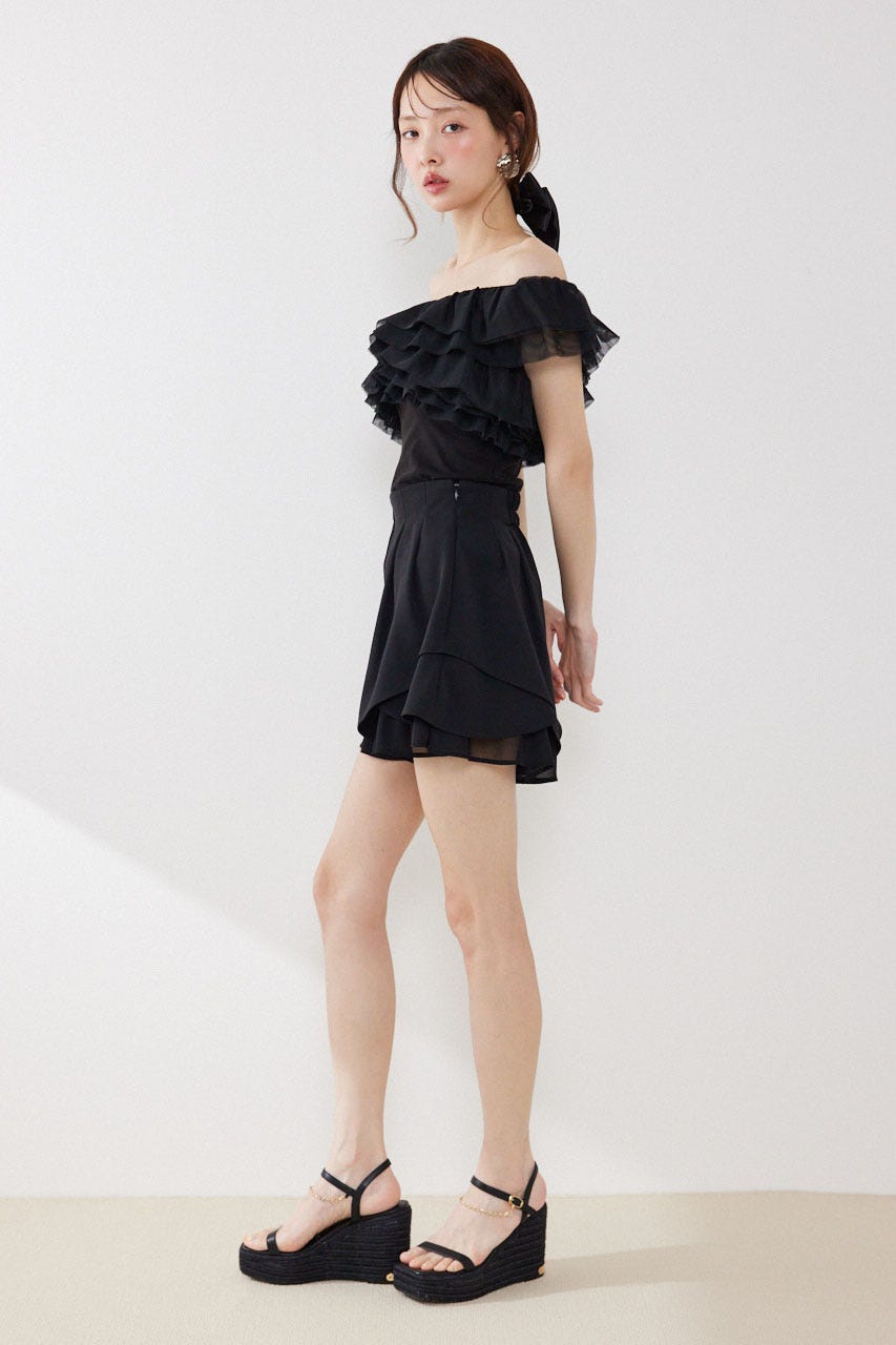 オフショルフリルカットトップス BLK FREE