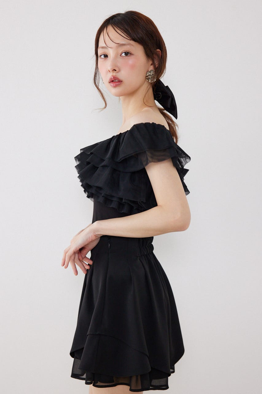 オフショルフリルカットトップス BLK FREE