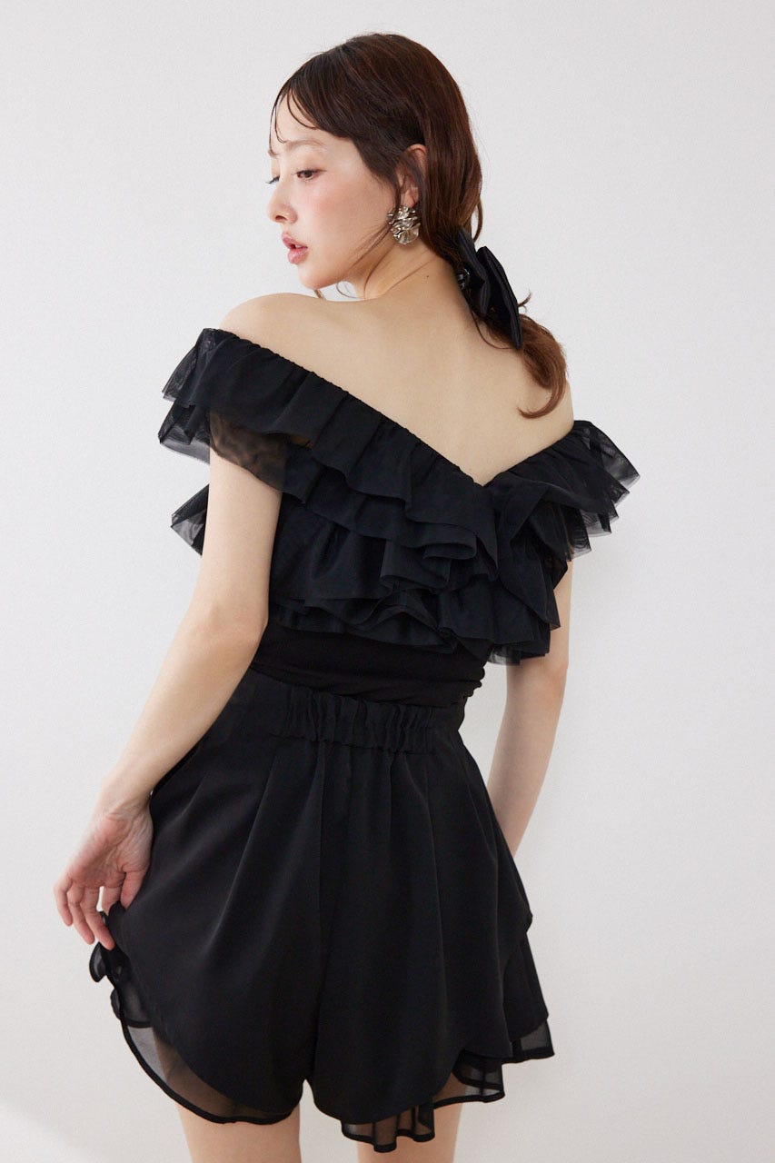 オフショルフリルカットトップス BLK FREE