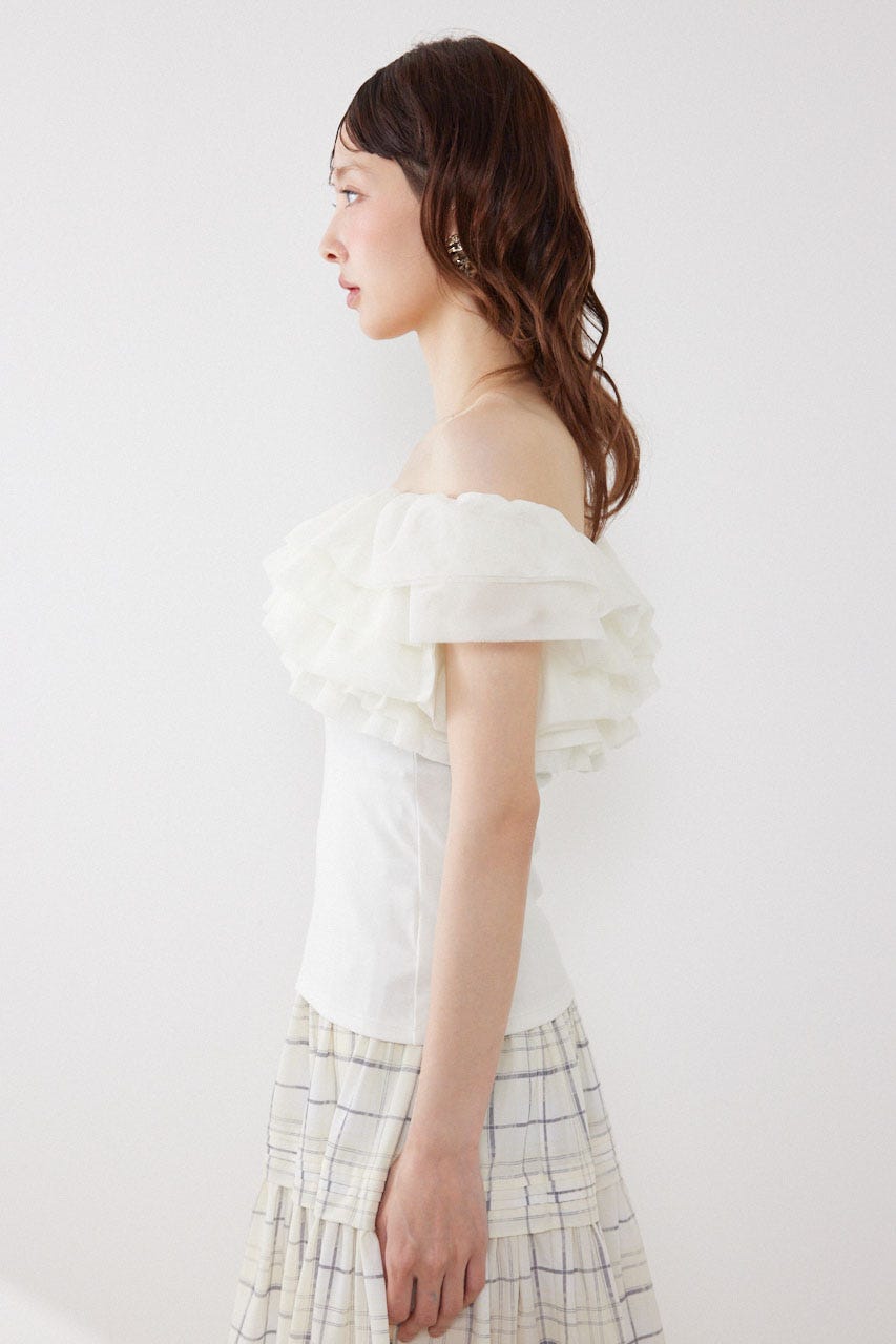 オフショルフリルカットトップス WHT FREE
