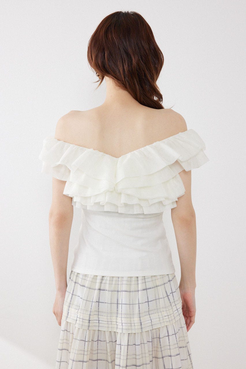 オフショルフリルカットトップス WHT FREE