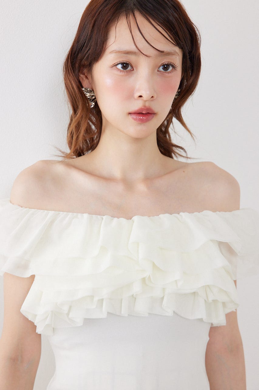 オフショルフリルカットトップス WHT FREE
