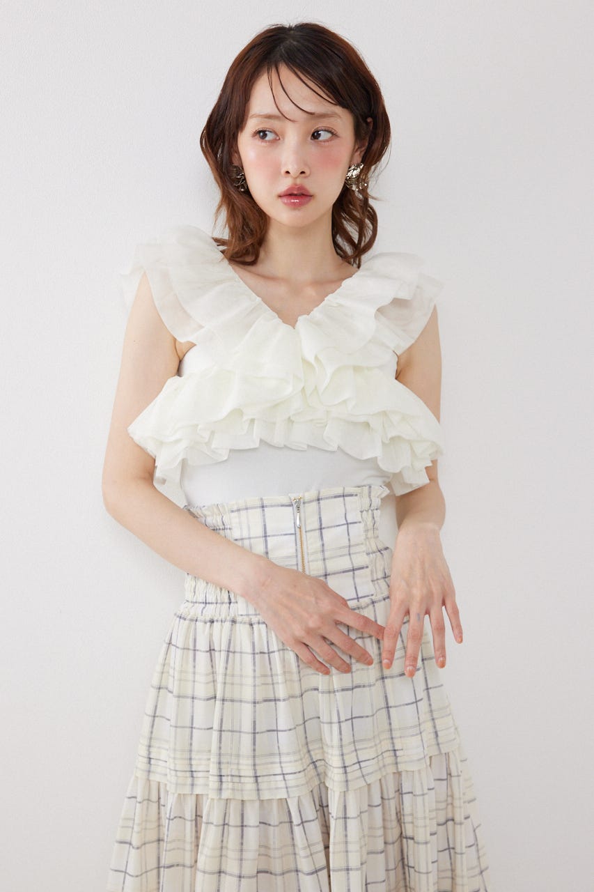 オフショルフリルカットトップス WHT FREE