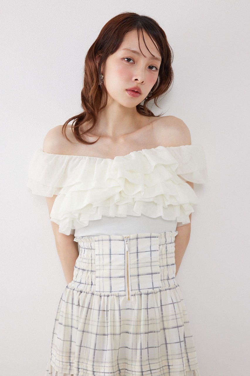 オフショルフリルカットトップス WHT FREE