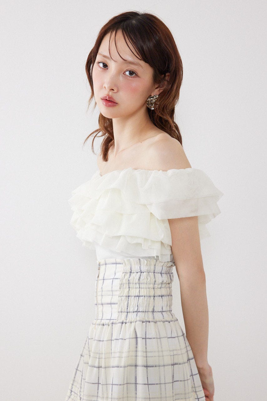 オフショルフリルカットトップス WHT FREE