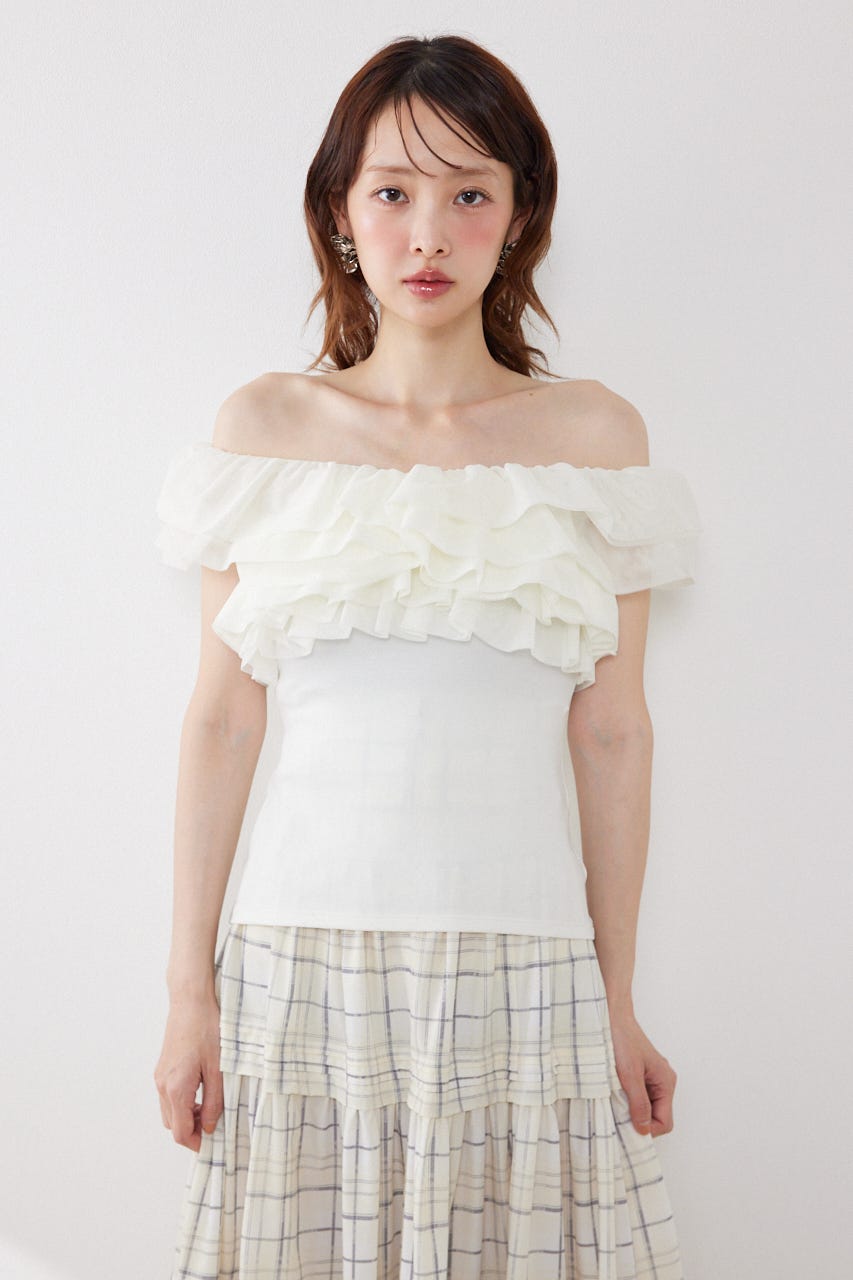 オフショルフリルカットトップス WHT FREE