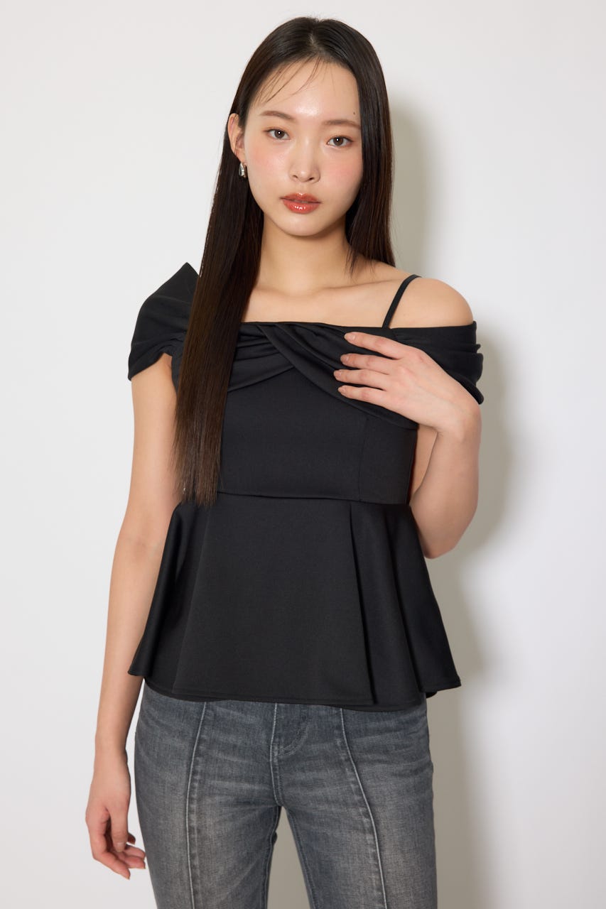 ワンショルペプラムカットトップス BLK FREE