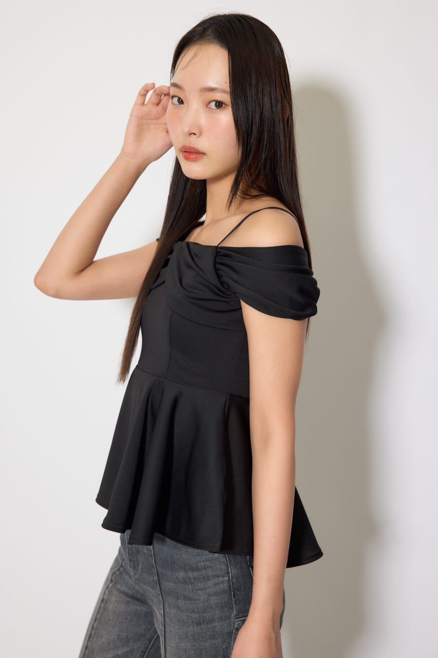 ワンショルペプラムカットトップス BLK FREE