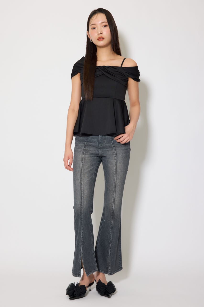 ワンショルペプラムカットトップス BLK FREE