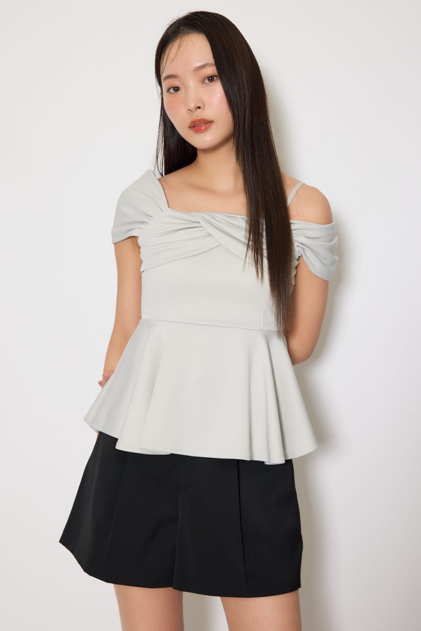 ワンショルペプラムカットトップス L/BLU FREE